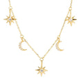 Trendy 925 Sterling Silver Fashion Jewelry Zircon Crescent Moon Star Charms Pendant Necklace for Women 18K Gold Plated