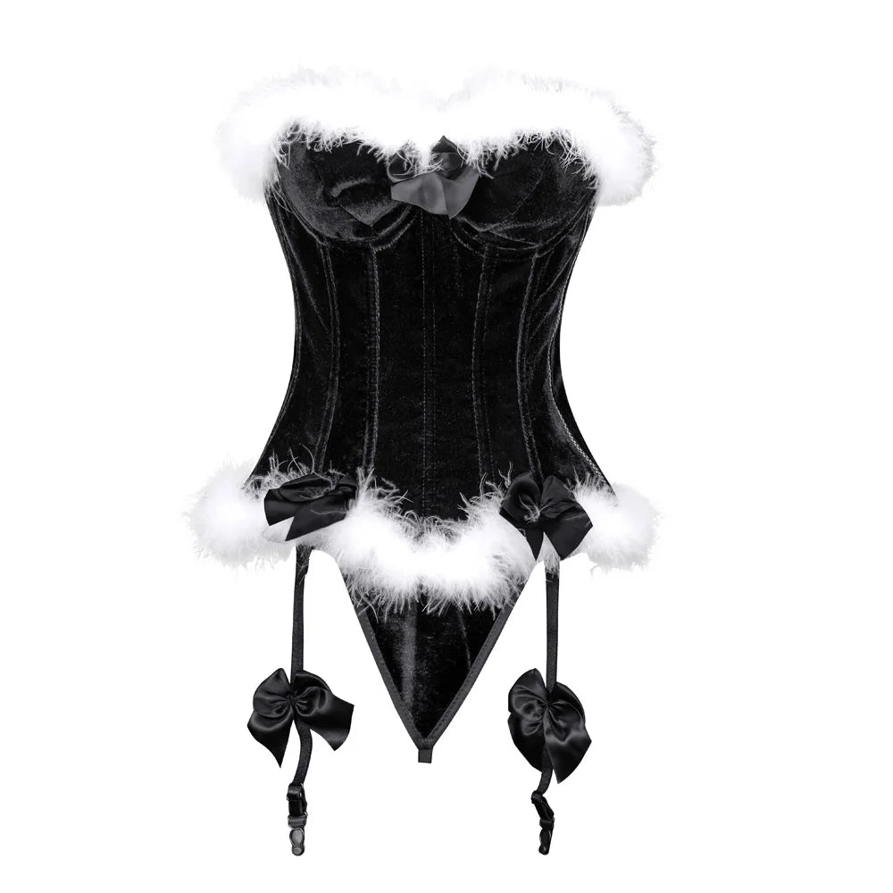 Off-Price Sexy Women's Black Bustier Corset Slim Waist Feathers Christmas Gorset Korset Top Shaper