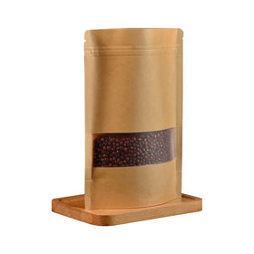Wholesale Thick Brown Kraft Paper Bags with Window Printed Ziplock for Food and Sugar Storage