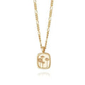 18K Gold Plated Figaro Chain Necklace Stainless Steel Daisy Rectangle Pendant Choker Necklace Trendy Jewelry