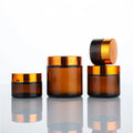 Amber Glass Cream Jars 5g-250g with Black Cap for Face Cream & Skin Care Cosmetic Packaging