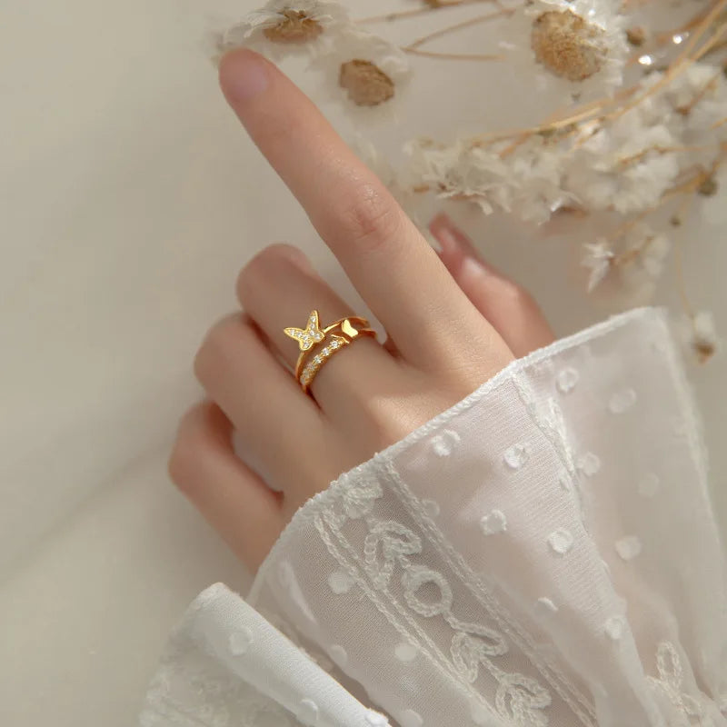 Unique Cute Design Silver Jewelry S925 Sterling Silver CZ Pave Butterfly Finger Ring Women J8930