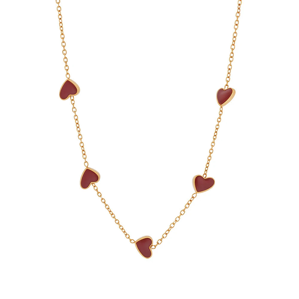 Latest 18K Gold Plated Stainless Steel Jewelry Red Heart Oil Drip Pendant Necklace Waterproof for Woman Gifts Necklace P243530