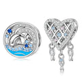 Jumping Dolphin Heart-shaped Mesh Charm Beads Authentic 925 Sterling Silver Beads with Zirconia for Women Jewelry Fine Accessory