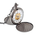 Mechanical Antique Stainless Steel Roman Numerals Double Open Smooth Case Black Dial Pocket Watch