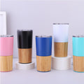 Double Wall Stainless Steel Vacuum Insulated Coffee Mug Tumbler 20oz with Wooden Surface