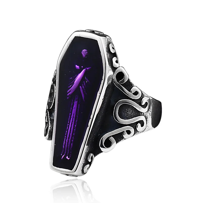 OAHLAN Men's Fine Stainless Steel Ring Vintage Vampire Coffin Design Key Religious Classic Fine Plating Setting Wholesale