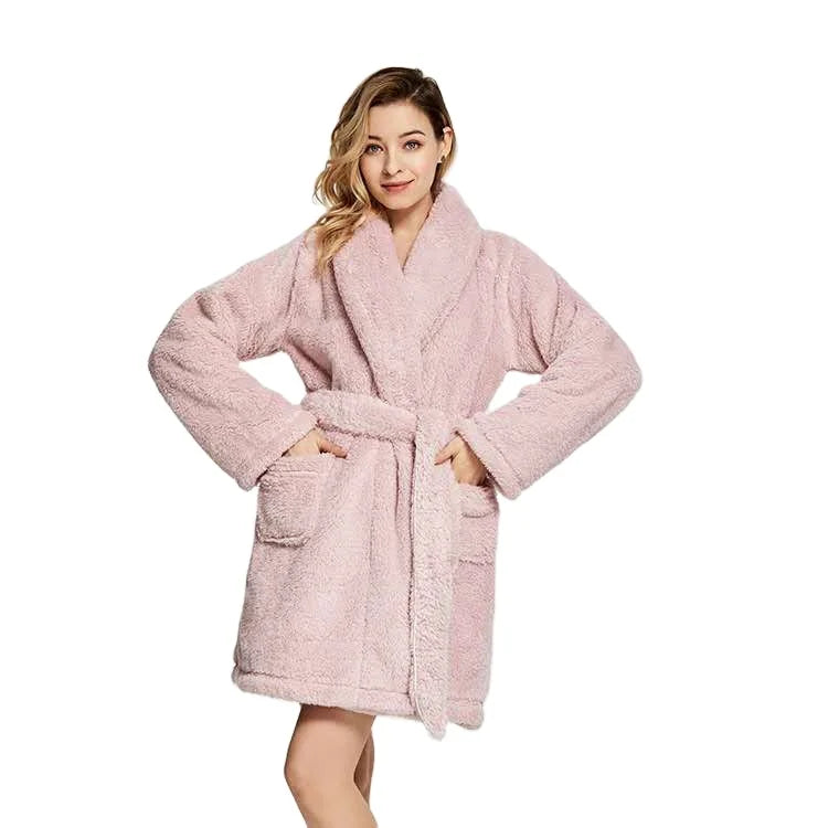 China Factory Lightweight Plain Dyed Thin Warm Winter Womens Plus Size Luxury Sherpa Fleece Wearable Business Fluffy Bademantel