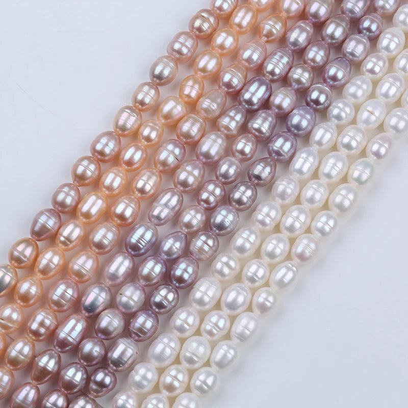 Zhuji Natural Real 8-9mm Freshwater Rice Shape Pearl Strands for Jewelry Making