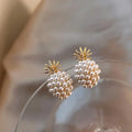 French Retro Pin Earrings Personalized Gold Plated Earrings Pineapple Fruit Pearl Earrings
