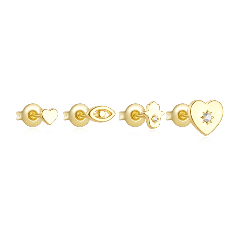Europe and America Fashion High Quality 925 Sterling Silver Eyes Heart Zircon Set Gold Plated Stud Earring Jewelry for Women