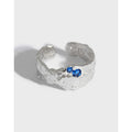 Classic Blue Zircon Paved 925 Sterling Silver Irregular Texture Open Wide Rings for Women Fine Jewelry