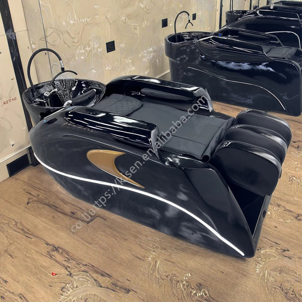 Luxury Black Automatic Electric Spa Head Water Therapy Shampoo Bed Hair Washing Massage Chair Shampoo Bed With Bowl Steamer