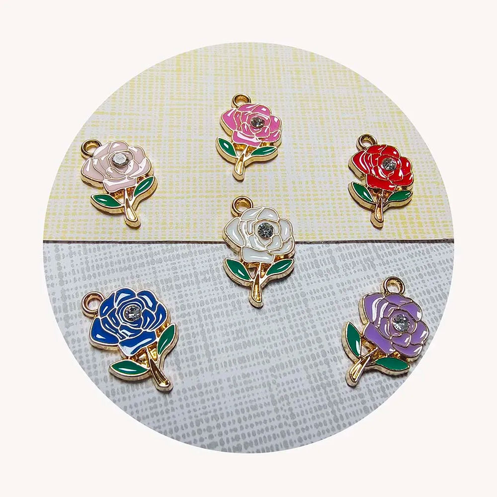Knitting Stitch Markers Sweet Budding Flower Rose Enamel Alloy Pendant Valentine's Day Necklace Pendant Jewelry Making Charm