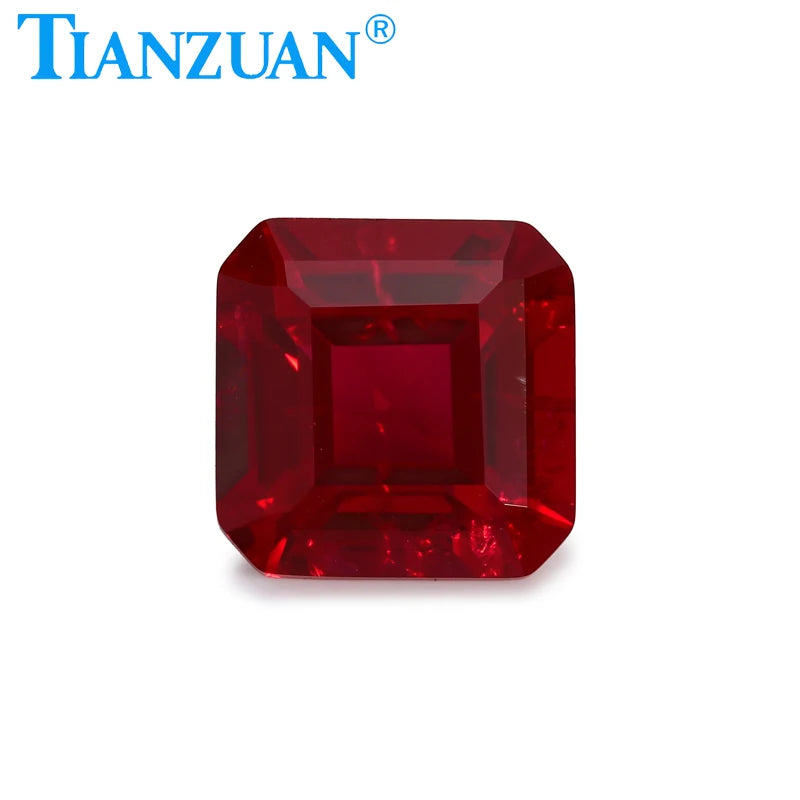 Lab Grown Ruby Pigeon Blood Red Color Square Shape Emerald Cut Synthetic Ruby with Inclusion Loose Gemstones