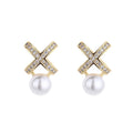 Wholesale Hot Selling the New 2021 Cross-set Diamond Pearl 925 Silver Needle Ear Stud for Woman and Holiday Gift