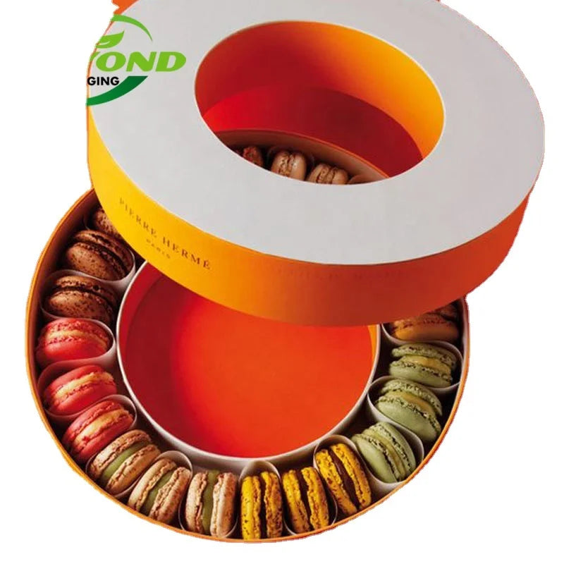 Factory Custom Art Paper CMYK Printing Ribbon Satin Food Grade Tray Gift Box Jar Packaging Luxury Round Macaron Paper Tube