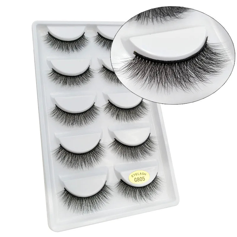 Wholesale Cheap Price Lashes 5 Pairs Synthetic Hair Premium Silk False Eyelash Packaging Box 5 Pairs Faux Mink Eyelashes