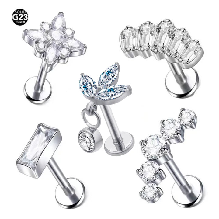 Gaby 16G ASTM F136 Titanium Piercing Lip Ring Internal Thread Moon Labret Ring Cartilage Earrings Body Jewelry  Piercing Jewelry