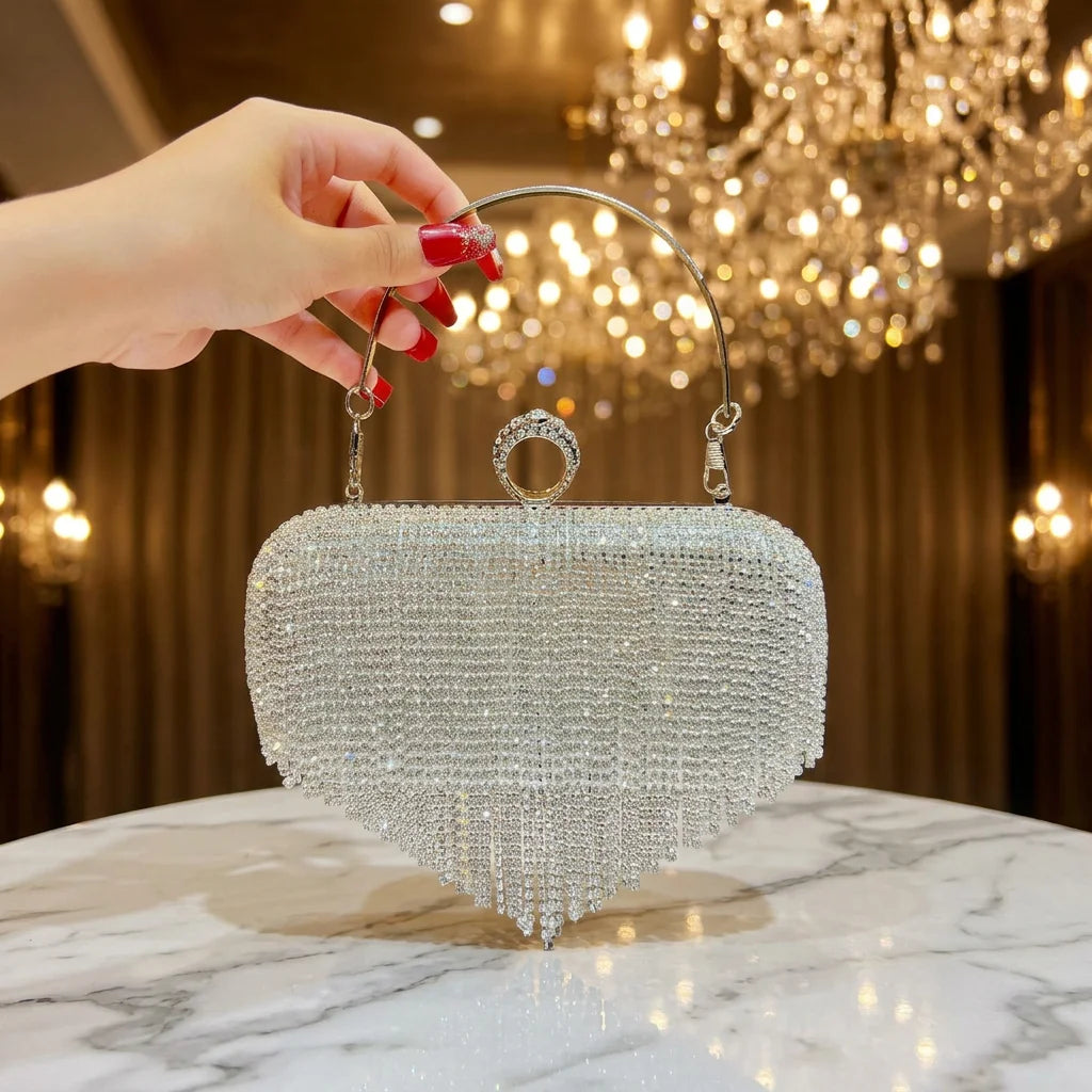 2026 New Luxury Modern Women's Evening Clutch Bag with Tassel Rhinestone Chain Strap Waterproof Silk Lining for Wedding & Party