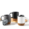 Large Ceramic Coffee Mug with Handle Luxury Water Juice Cup with Lid 400ml 15OZ Coffee Cups  Wood Base