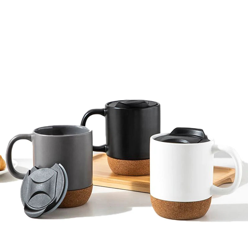 Large Ceramic Coffee Mug with Handle Luxury Water Juice Cup with Lid 400ml 15OZ Coffee Cups  Wood Base