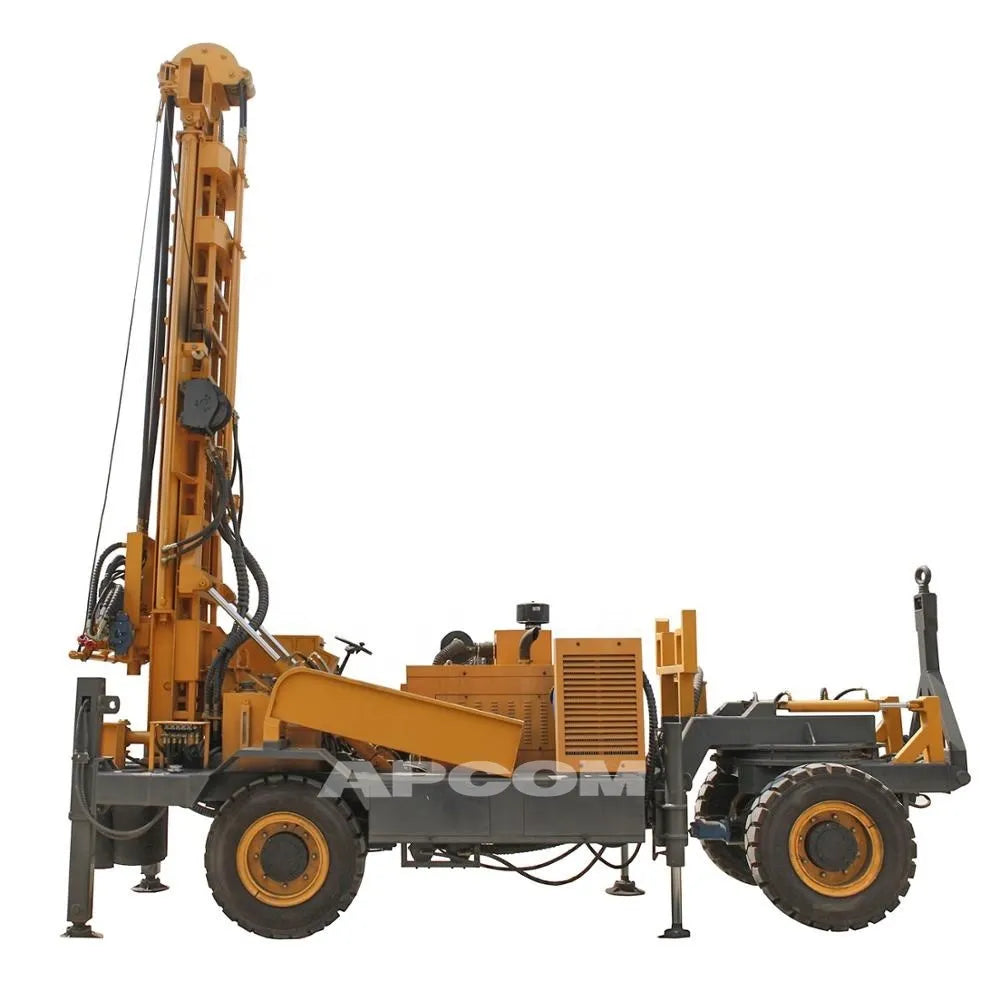 APCOM Tyre Hydraulic Borehole Drilling Rig Machine Trailer Tractor Truck Mounted Water Well Drilling Rigs Price for Sale