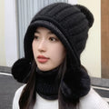Autumn and Winter Big Head Girth Warm Wool Ear Hat Women's Korean Silver Knitted Hat Thickened with Wool Warm Hairball Hat