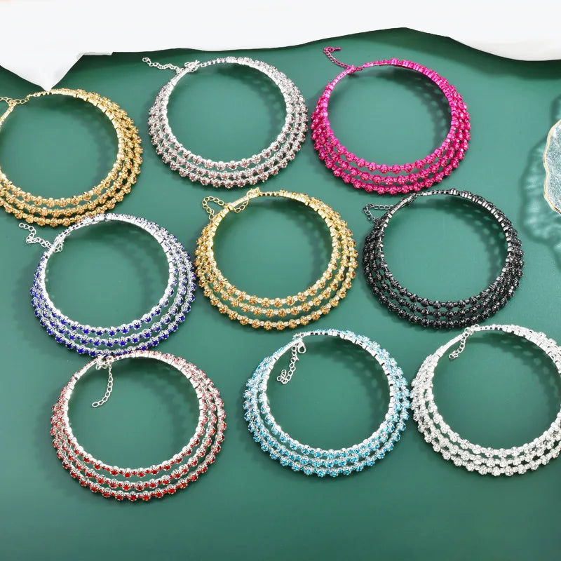 Manufacturers Silver Jewelry  Rhinestone Initial Multi Layered Chain Necklace Gold Plated Luxury for Women Clavicle Necklace