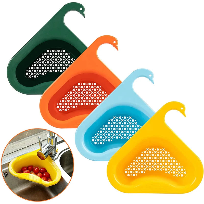 Over Sink Leftovers Drain Basket Orts Hanging Filtering Swan Drain Basket Hanging Fruit and Vegetable Colander Container