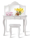 Princess Makeup Dressing Table with Pull-Out Drawer Wooden Beauty Dressers for Little Girls