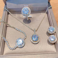 DAIHE New 925 Silver Post Round Stud Earrings Cubic Zirconia CZ Geometric Ring Necklace Jewelry Set