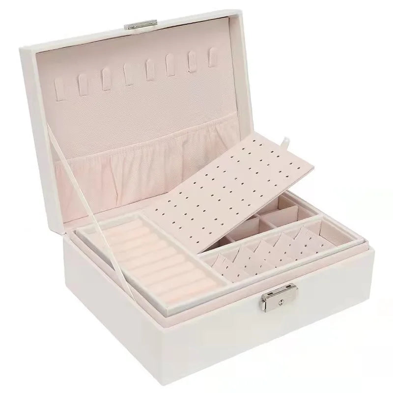 Double Layered  Jewelry Storage Box with Lock Earnail Earring Storage Box Jewelry Handicraft Gift Box