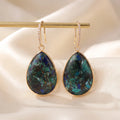 YueTong Natural Stone Chrysocolla Teardrop Dangle Drop Earrings Stud Ethnic Zircon Gold Hook High End Jewelry Wholesale