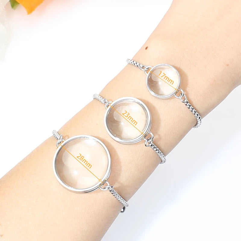 Fashion Bracelet for Women Floating Locket Curved Glass Living Memory Locket Stainless Steel Jewelry Medallion 17mm 23mm 28mm
