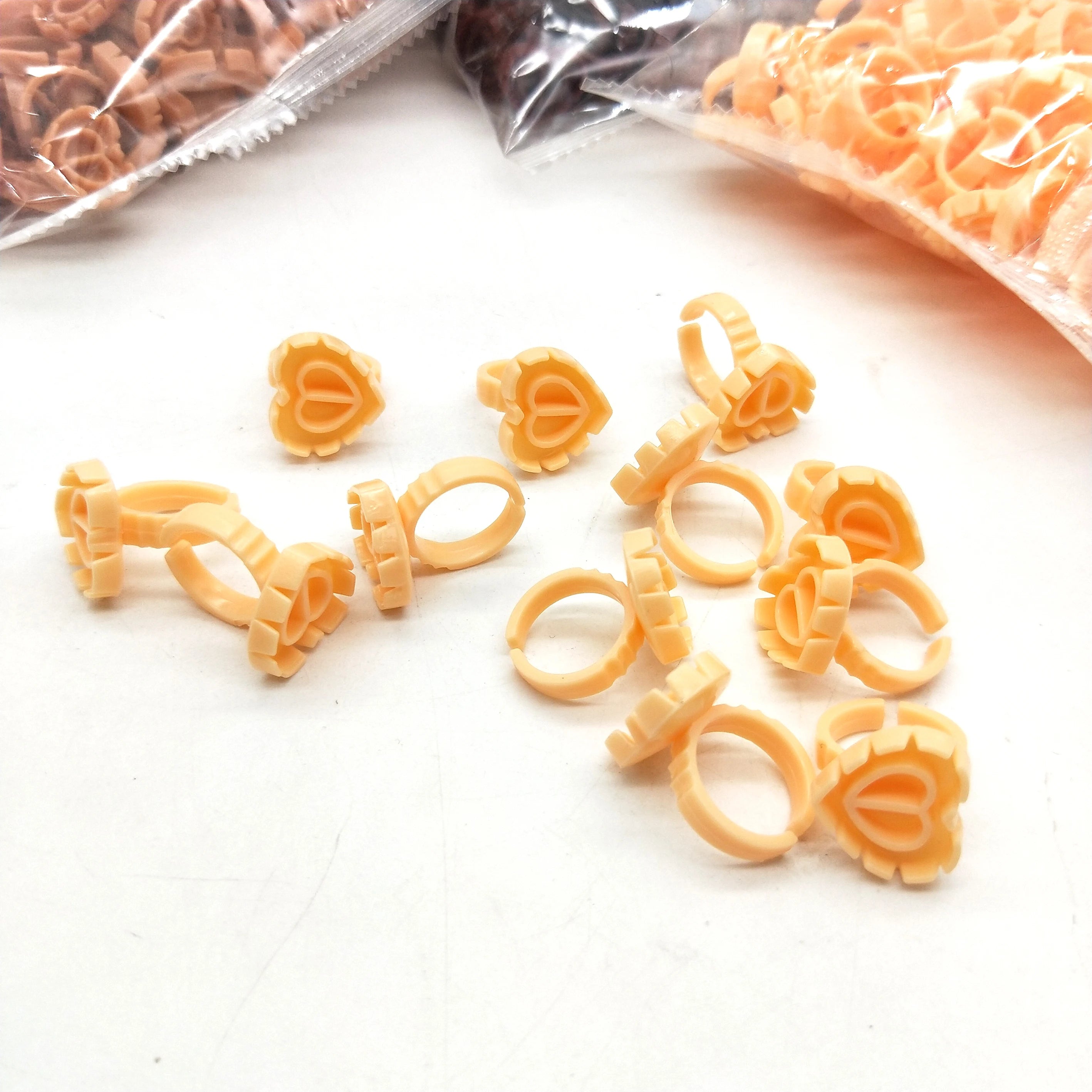 Disposable Plastics Pink Blue Gold Black Heart Shape Plastic Eyelash Glue Ring Lash Blossom Cup Holder 100pcs Glue Rings