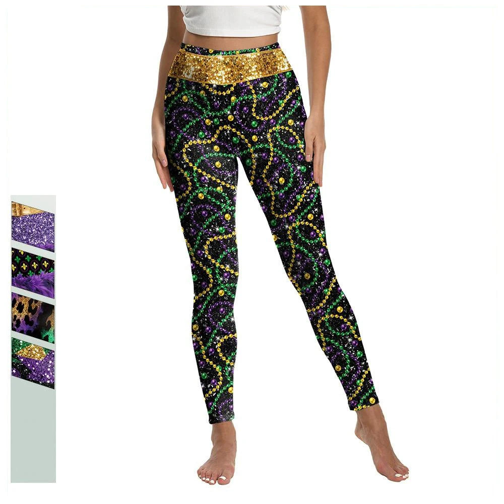 Carnival Sequin Stripes Beads Print Women's Pants Mardi Gras 3D Digital Print Yoga Sports Pants