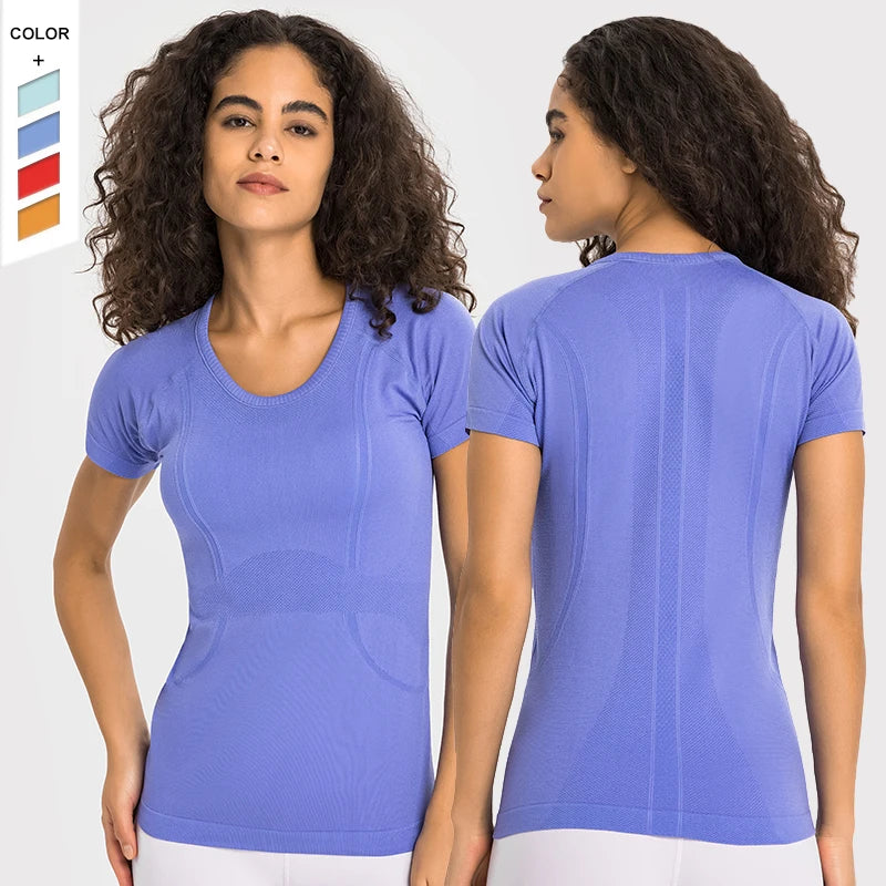 European American Thin Tall Sports Casual T -Shirts Female Running Fitness Round Neck Short Sleeve Yoga Top