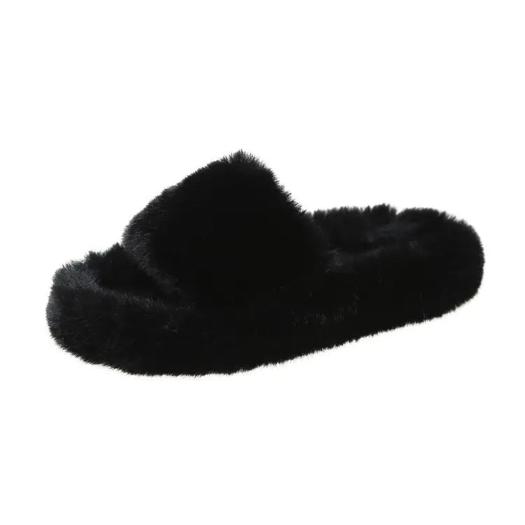 Wholesale Fashion Soft Open Toe One Strap Indoor Outdoor Furry Fuzzy Fluffy House Slippers for Women