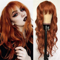 Fashion Ginger Orange Color Long Wave Curly Wigs Synthetic Hair with Full Bangs Women Party Cospaly