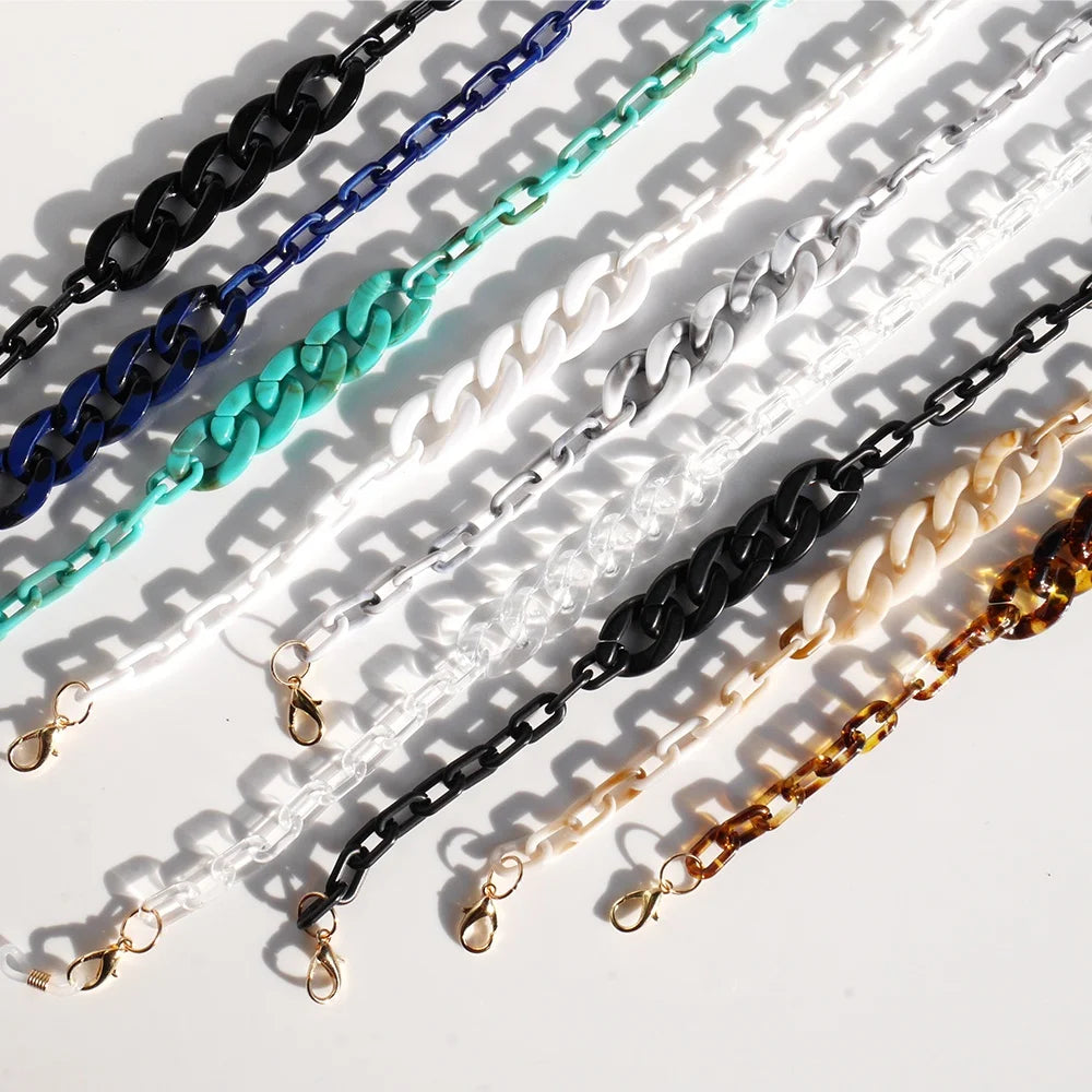 Fashion Acrylic Anti-Slip 70CM Solid Glasses Chain with Sunglass Holder and Face Masker Strap Eyeglass Accessory