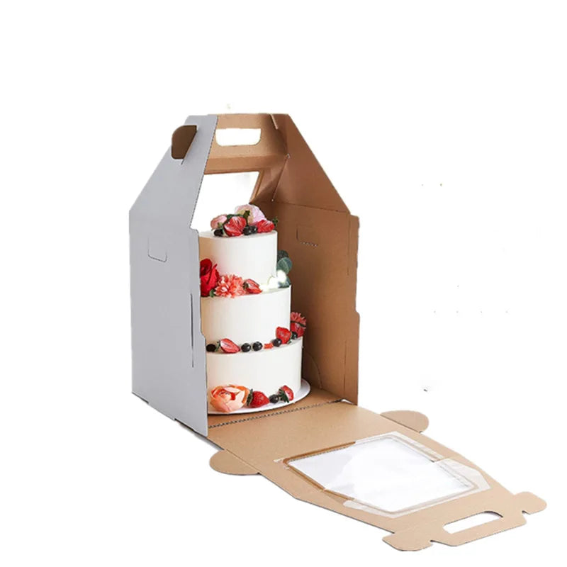 Wholesale 10 12 Inches Clear Window Takeaway Corrugated Paper Cake Box Bakery Packaging