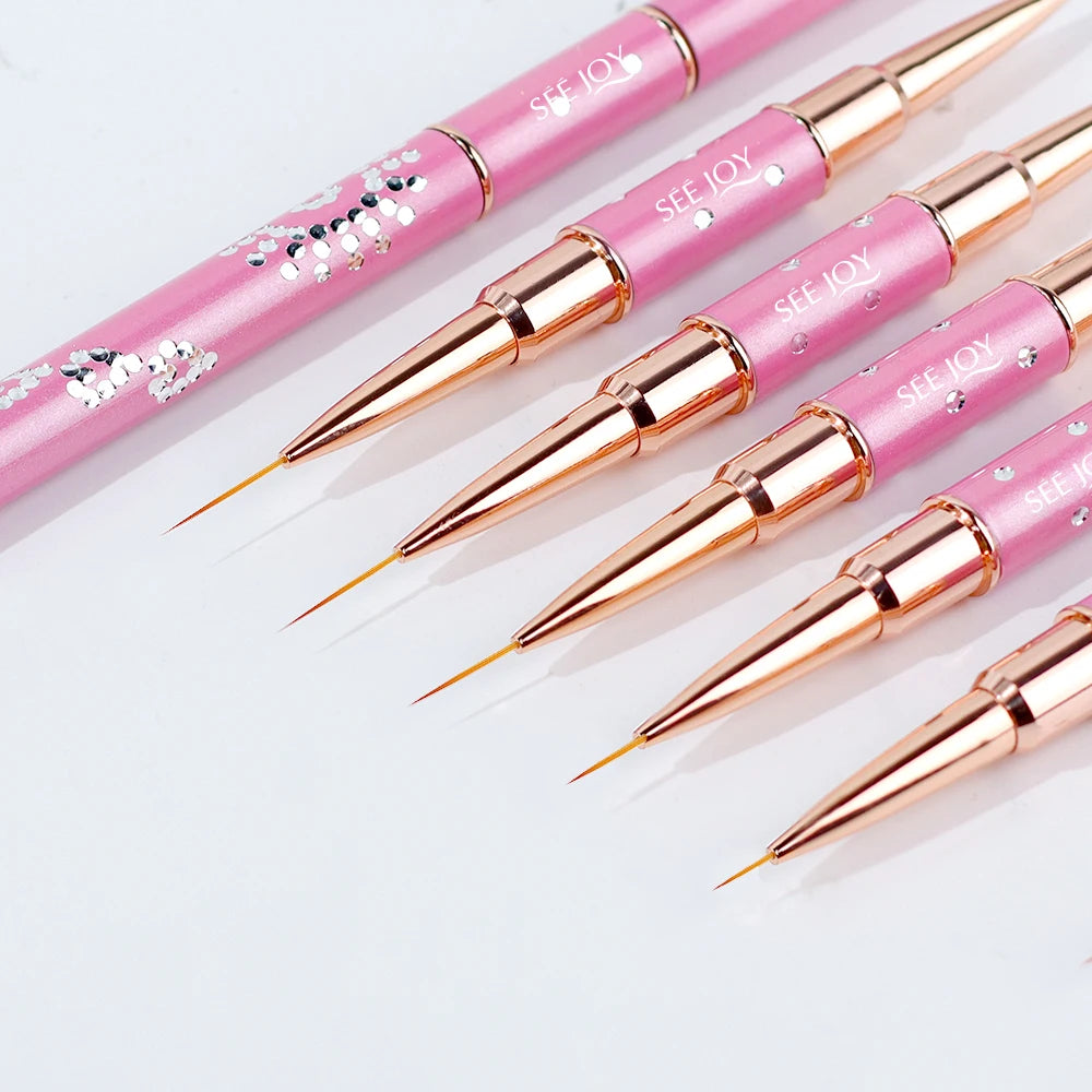 Custom Private Label Nylon Hair Metal Handle Acrylic Nail Art Liner Brushes SeeJoy Brand