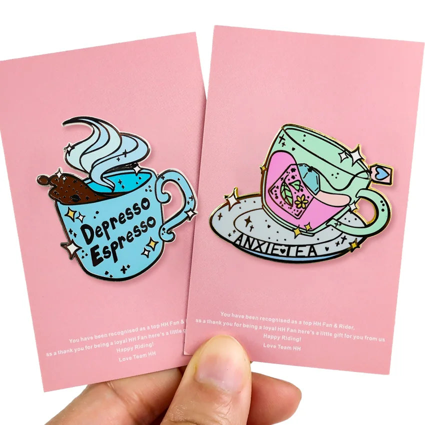 Customized Designer Cute Brooch Women Pin Metal Coffee Cup Lapel Pins Badge Custom logo Hard Soft Enamel Pin