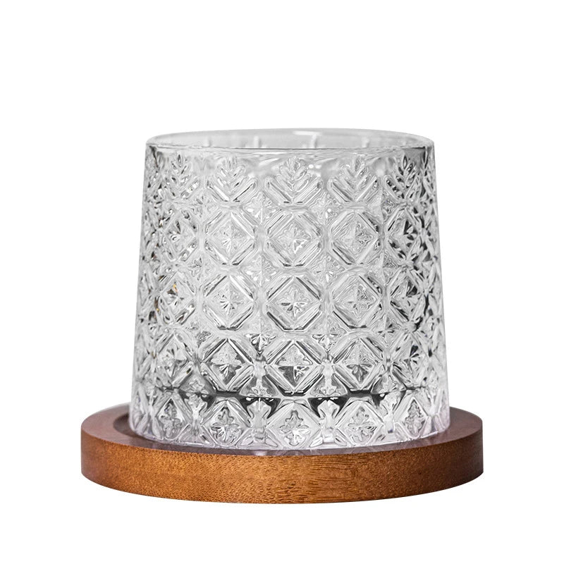 Creative 270ml Rotating Crystal Clear Luxury Rocks Glass for Whisky Bar and Home Use