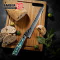 Custom logo AUS10 45layers Damascus Steel Abalone Shell Handle Serrated Damascus Bread Slicking Knives Kitchen Bread Knife