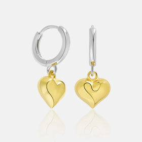 FUAMAY Fashion Designer 925 Sterling Silver Double Color Earrings Aretes Puffy Heart Pendant Earrings