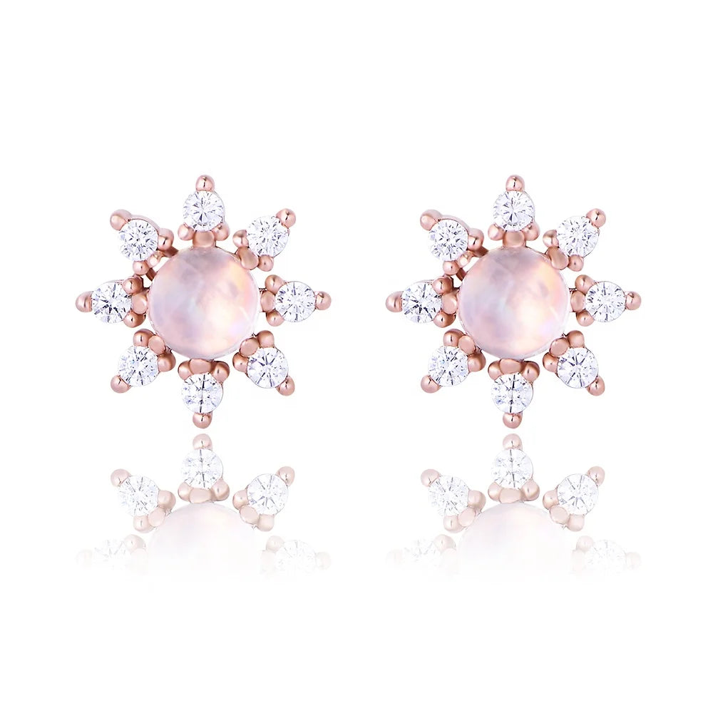 Fulsun Simple Fashion Jewelry S925 Sterling Silver Rose Gold Plated Cz Zircon Moonstone Stud Earring for Women