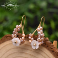 Fashion Natural Purple Pearl Drop Earrings for Women Luxury Jewelry Flower Shape Handmade Korean Earrings