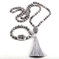 Fashion Amazonite Jewelry Set Map Stone Natural Stone Facet Stone Link Tassel Necklace Bracelet Set
